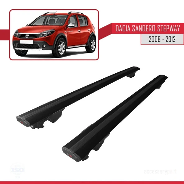 Dacia Sandero STEPWAY 2008-2012 Arası ile uyumlu HOOK Model Anahtar Kilitli Ara Atkı Tavan Barı SİYAH - Resim 4