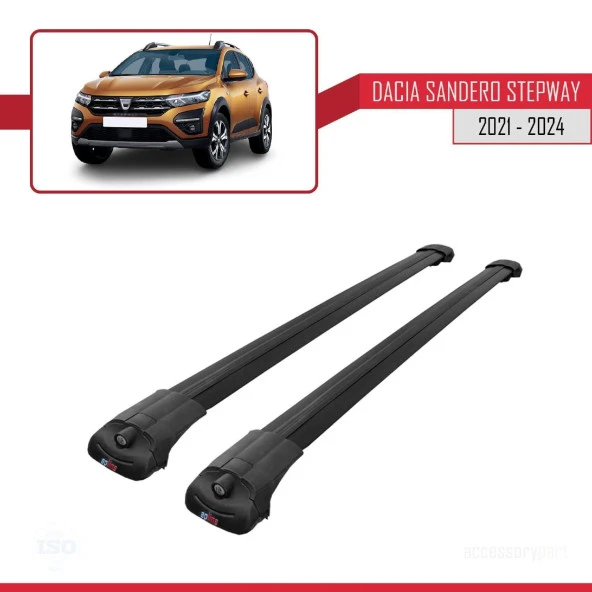 Dacia Sandero STEPWAY 2021 ve Sonrası ile uyumlu ACE-1 Ara Atkı Tavan Barı SİYAH - 3