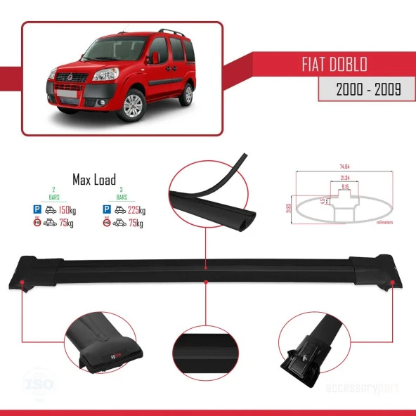 Fiat Doblo 2000-2009 Arası ile uyumlu FLY Model Ara Atkı Tavan Barı SİYAH - Resim 4