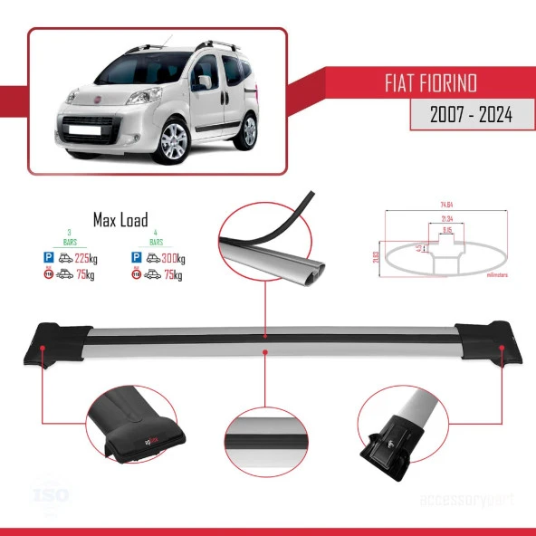 Fiat Fiorino 2007 ve Sonrası ile uyumlu FLY Model Ara Atkı Tavan Barı GRİ 4 ADET BAR - 4