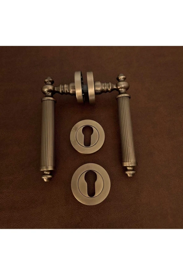Osmanlı Handles ZK37 Antik Sarı Zamak Yuvarlak Rozetli Yale Çelik Kapı Kolu 1 Takım