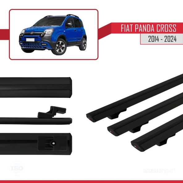 Fiat Panda Cross 2014 ve Sonrası ile uyumlu Basic Model Ara Atkı Tavan Barı SİYAH  3 ADET - Resim 2