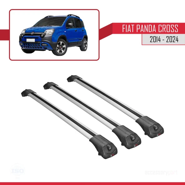 Fiat Panda Cross 2014 ve Sonrası ile uyumlu ACE-1 Ara Atkı Tavan Barı GRİ 3 ADET BAR - Resim 3