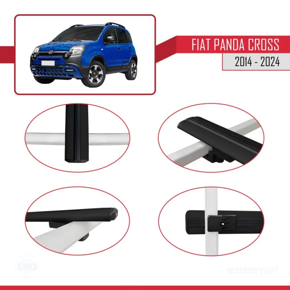 Fiat Panda Cross 2014 ve Sonrası ile uyumlu Basic Model Ara Atkı Tavan Barı SİYAH  3 ADET - Resim 3