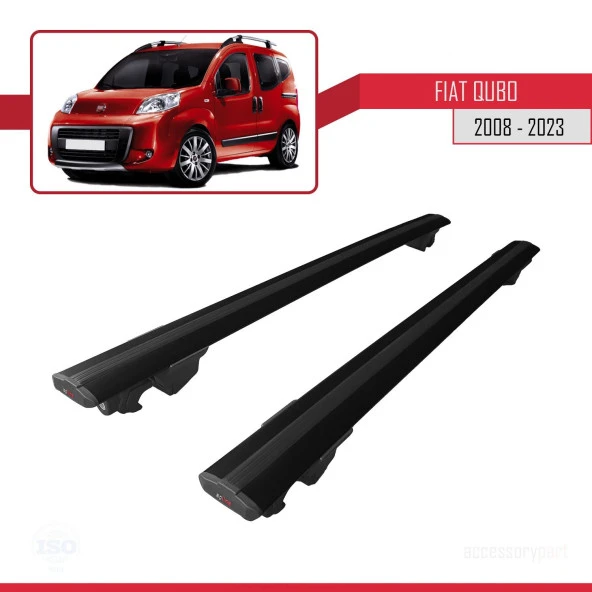 Fiat Qubo 2008 ve Sonrası ile uyumlu HOOK Model Anahtar Kilitli Ara Atkı Tavan Barı SİYAH - Resim 3
