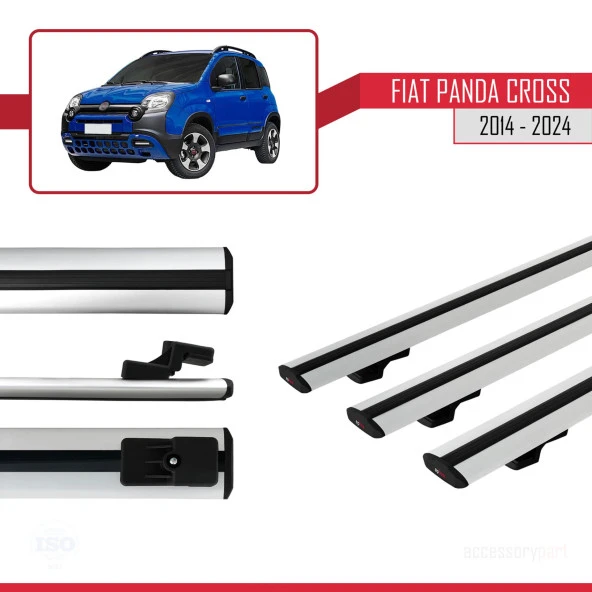 Fiat Panda Cross 2014 ve Sonrası ile uyumlu Basic Model Ara Atkı Tavan Barı GRİ  3 ADET - Resim 3