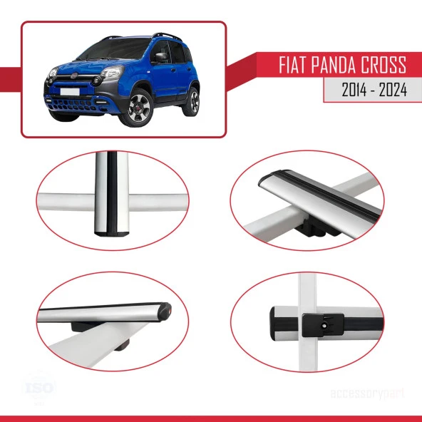 Fiat Panda Cross 2014 ve Sonrası ile uyumlu Basic Model Ara Atkı Tavan Barı GRİ  3 ADET - Resim 4