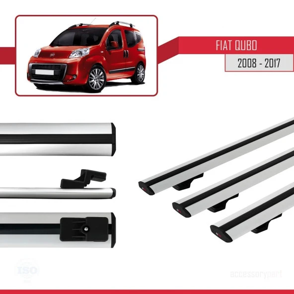 Fiat Qubo 2008-2017 Arası ile uyumlu Basic Model Ara Atkı Tavan Barı GRİ 3 ADET - 3