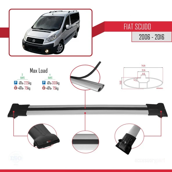 Fiat Scudo 2006-2016 Arası ile uyumlu FLY Model Ara Atkı Tavan Barı GRİ 3 ADET BAR - Resim 4