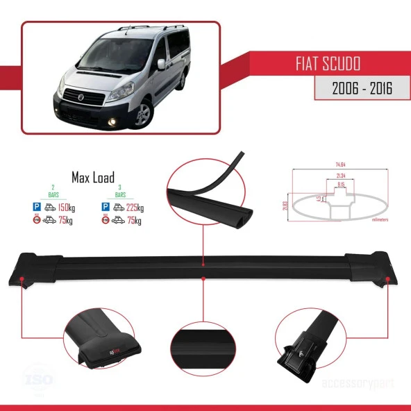 Fiat Scudo 2006-2016 Arası ile uyumlu FLY Model Ara Atkı Tavan Barı SİYAH - Resim 4