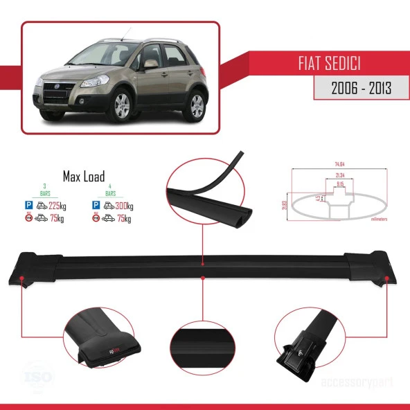 Fiat Sedici 2006-2013 Arası ile uyumlu FLY Model Ara Atkı Tavan Barı SİYAH 3 ADET BAR - Resim 4