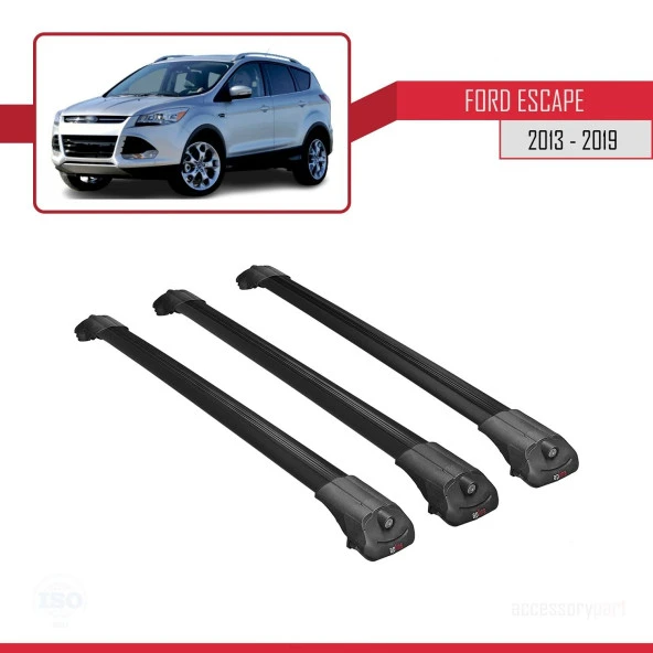 Ford Escape 2013-2019 Arası ile uyumlu ACE-1 Ara Atkı Tavan Barı SİYAH 3 ADET BAR - Resim 3