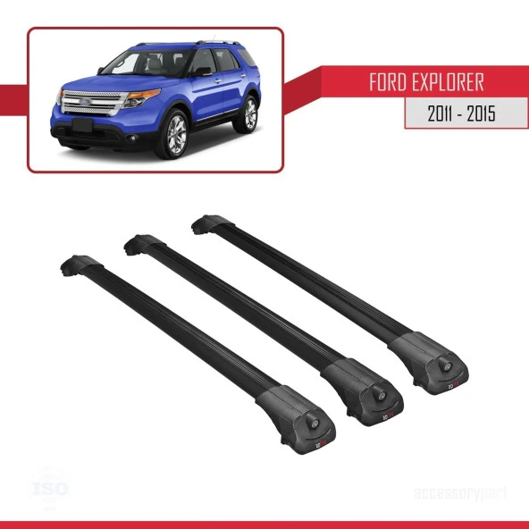 Ford Explorer 2011-2015 Arası ile uyumlu ACE-1 Ara Atkı Tavan Barı SİYAH 3 ADET BAR - Resim 3