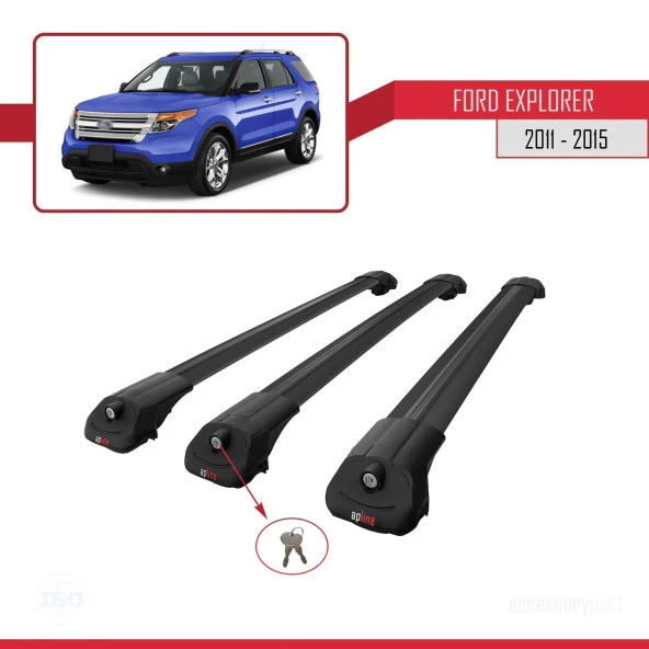 Ford Explorer 2011-2015 Arası ile uyumlu ACE-1 Ara Atkı Tavan Barı SİYAH 3 ADET BAR - Resim 4