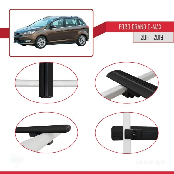 Ford Grand C-Max 2011-2019 Arası ile uyumlu Basic Model Ara Atkı Tavan Barı SİYAH 3 ADET - Resim 2
