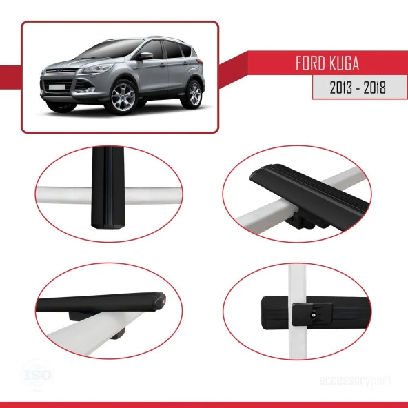 Ford Kuga 2013-2018 Arası ile uyumlu Basic Model Ara Atkı Tavan Barı SİYAH 3 ADET - Resim 4