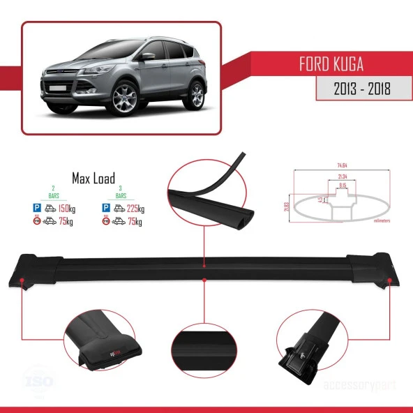 Ford Kuga 2013-2018 Arası ile uyumlu FLY Model Ara Atkı Tavan Barı SİYAH - Resim 4