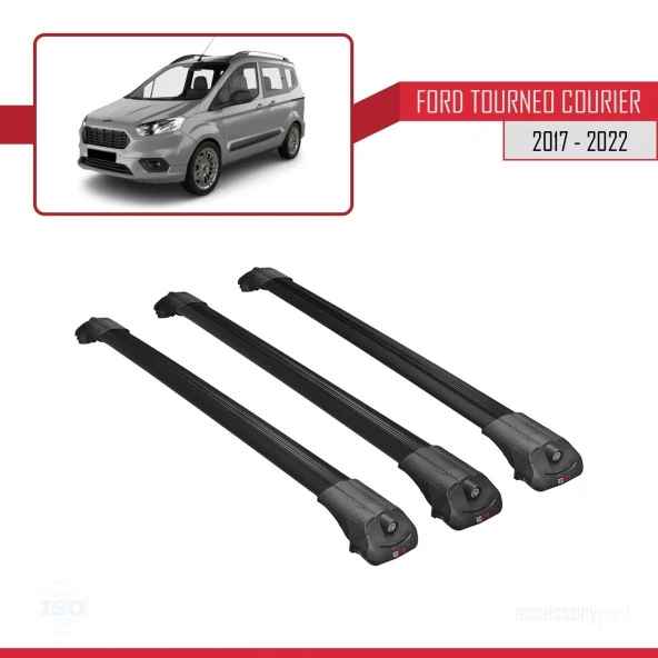 Ford Tourneo Courier 2017-2022 Arası ile uyumlu ACE-1 Ara Atkı Tavan Barı SİYAH 3 ADET BAR - Resim 3