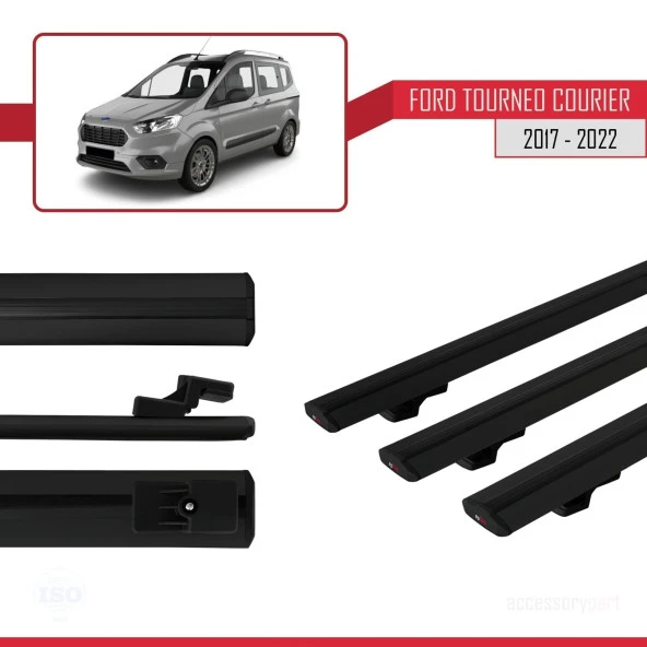 Ford Tourneo Courier 2017-2022 Arası ile uyumlu Basic Model Ara Atkı Tavan Barı SİYAH 3 ADET - Resim 3