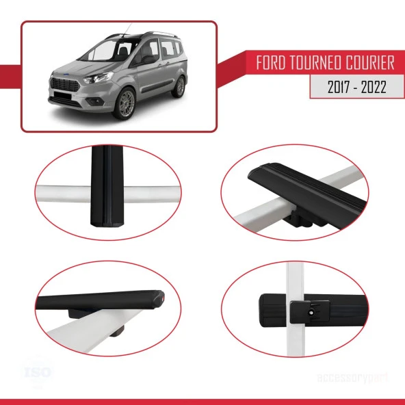 Ford Tourneo Courier 2017-2022 Arası ile uyumlu Basic Model Ara Atkı Tavan Barı SİYAH 3 ADET - Resim 4