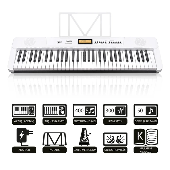 Jwin JTK-3600 61 Tuş Hassasiyetli 5 Oktav Org - Beyaz