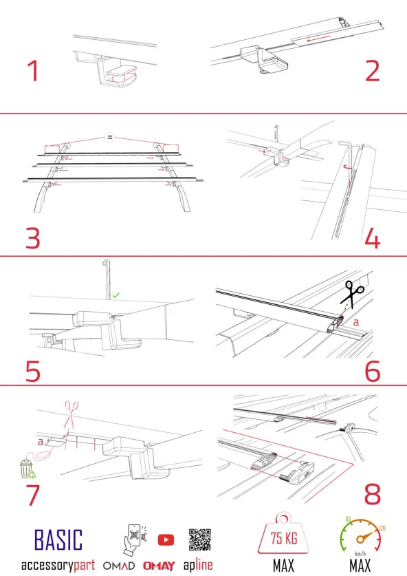 Great Wall Poer 2019 ve Sonrası ile uyumlu Basic Model Ara Atkı Tavan Barı SİYAH 3 ADET - Resim 4