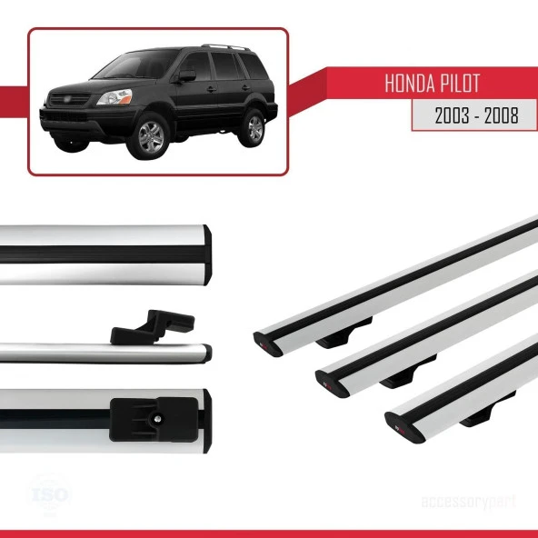 Honda Pilot 2003-2008 Arası ile uyumlu Basic Model Ara Atkı Tavan Barı GRİ 3 ADET