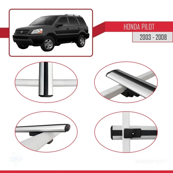Honda Pilot 2003-2008 Arası ile uyumlu Basic Model Ara Atkı Tavan Barı GRİ 3 ADET - Resim 2