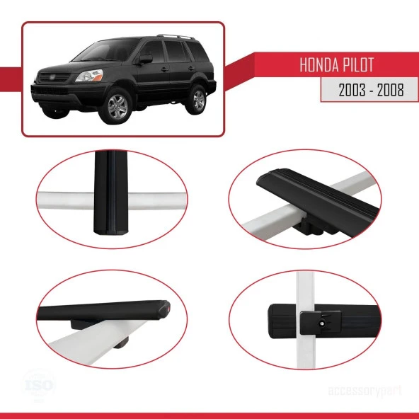 Honda Pilot 2003-2008 Arası ile uyumlu Basic Model Ara Atkı Tavan Barı SİYAH 3 ADET - Resim 2