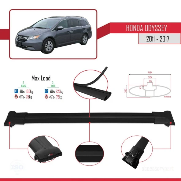 Honda Odyssey 2011-2017 Arası ile uyumlu FLY Model Ara Atkı Tavan Barı SİYAH - Resim 4