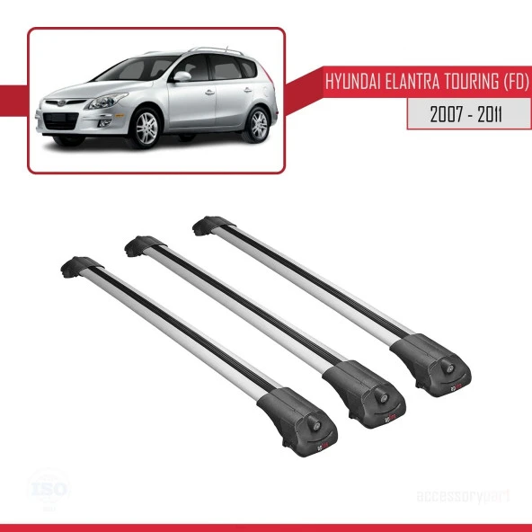 Hyundai Elantra Touring (FD) 2007-2011 Arası ile uyumlu ACE-1 Ara Atkı Tavan Barı GRİ 3 ADET BAR - Resim 3