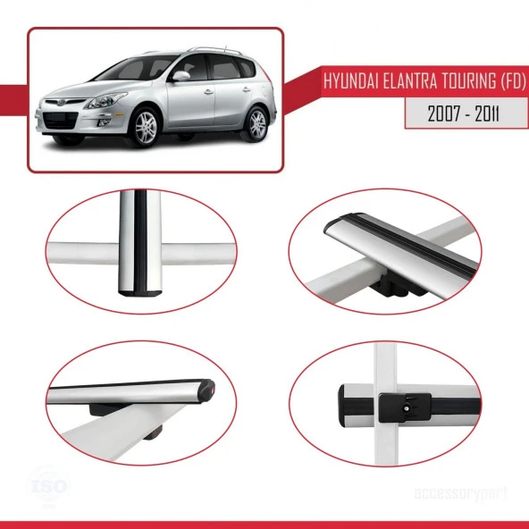 Hyundai Elantra Touring (FD) 2007-2011 Arası ile uyumlu Basic Model Ara Atkı Tavan Barı GRİ 3 ADET - Resim 4