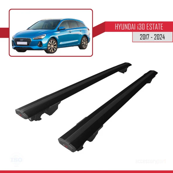 Hyundai i30 ESTATE 2017 ve Sonrası ile uyumlu HOOK Model Anahtar Kilitli Ara Atkı Tavan Barı SİYAH - 3