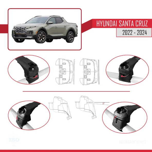 Hyundai Santa Cruz (NX4A OB) 2022 ve Sonrası ile uyumlu ACE-2 Ara Atkı Tavan Barı SİYAH - 4
