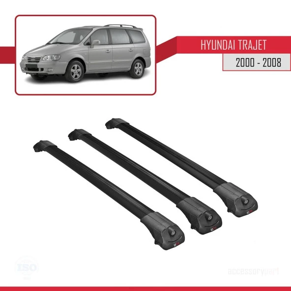 Hyundai Trajet 2000-2008 Arası ile uyumlu ACE-1 Ara Atkı Tavan Barı SİYAH 3 ADET BAR - Resim 3