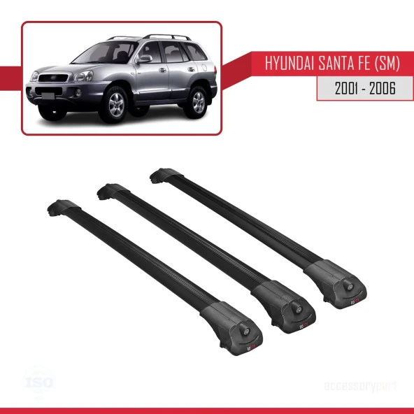 Hyundai Santa Fe (SM) 2001-2006 Arası ile uyumlu ACE-1 Ara Atkı Tavan Barı SİYAH 3 ADET BAR - Resim 3
