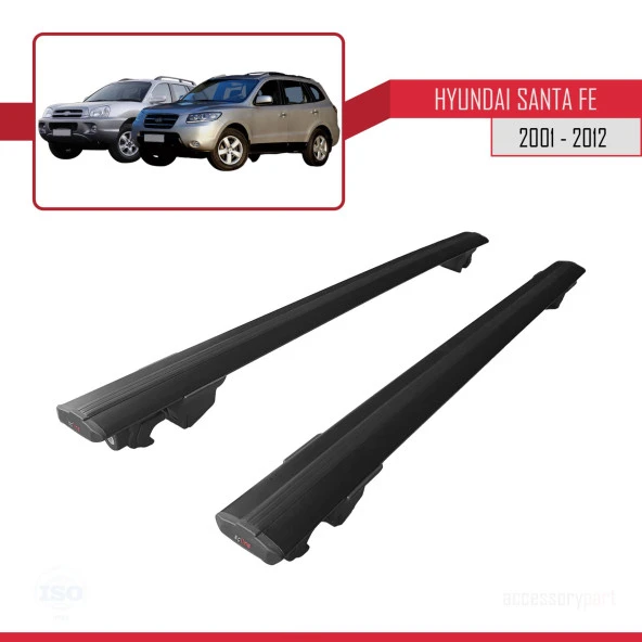 Hyundai Santa Fe 2001-2012 Arası ile uyumlu HOOK Model Anahtar Kilitli Ara Atkı Tavan Barı SİYAH - Resim 4