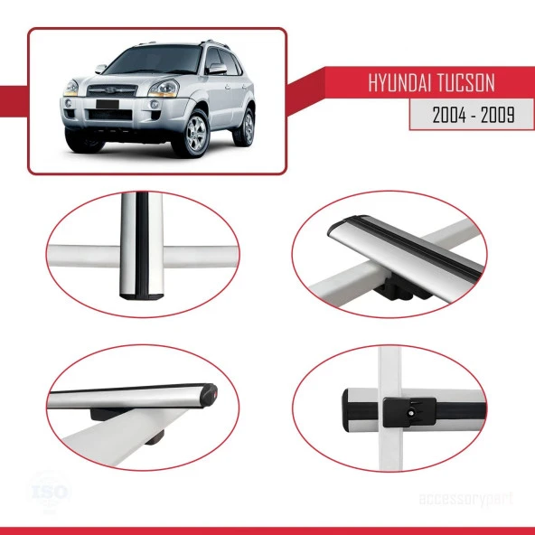 Hyundai Tucson (JM) 2004-2009 Arası ile uyumlu Basic Model Ara Atkı Tavan Barı GRİ 3 ADET - Resim 3