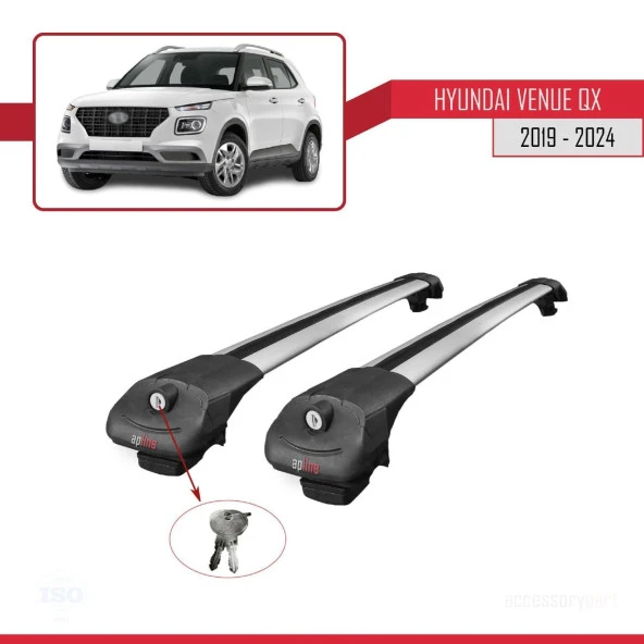 Hyundai Venue (QX) 2019 ve Sonrası ile uyumlu ACE-1 Ara Atkı Tavan Barı GRİ - Resim 4