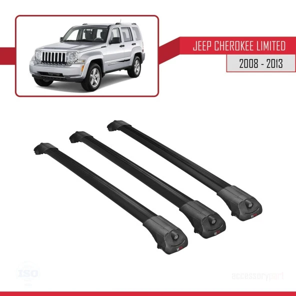 Jeep Cherokee (KK) 2008-2013 Arası ile uyumlu ACE-1 Ara Atkı Tavan Barı SİYAH 3 ADET BAR