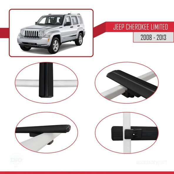 Jeep Cherokee (KK) 2008-2013 Arası ile uyumlu Basic Model Ara Atkı Tavan Barı SİYAH 3 ADET - Resim 4