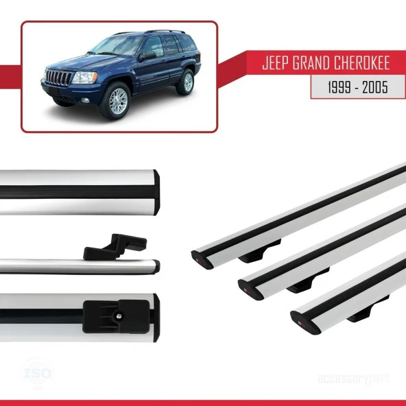Jeep Grand Cherokee 1999-2005 Arası ile uyumlu Basic Model Ara Atkı Tavan Barı GRİ 3 ADET - Resim 3