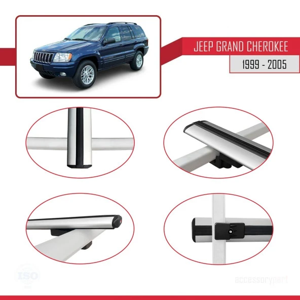Jeep Grand Cherokee 1999-2005 Arası ile uyumlu Basic Model Ara Atkı Tavan Barı GRİ 3 ADET - Resim 4