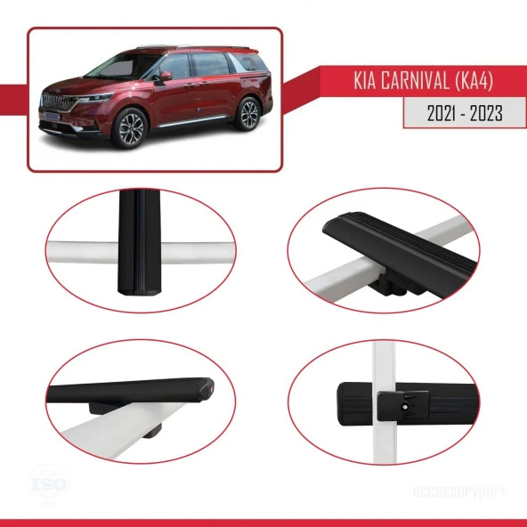 Kia Carnival (KA4) 2021-2023 Arası ile uyumlu Basic Model Ara Atkı Tavan Barı SİYAH 3 ADET - Resim 4