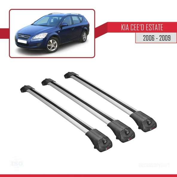 Kia Ceed SPORTSWAGON 2006-2009 Arası ile uyumlu ACE-1 Ara Atkı Tavan Barı GRİ 3 ADET BAR - Resim 3