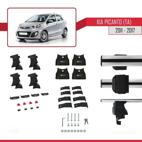Kia Picanto (TA) 2011-2017 Arası ile uyumlu ACE-4 Ara Atkı Tavan Barı GRİ - Resim 4