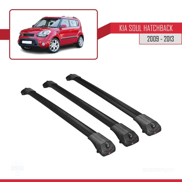 Kia Soul Hatchback 2009-2013 Arası ile uyumlu ACE-1 Ara Atkı Tavan Barı SİYAH 3 ADET BAR - Resim 3