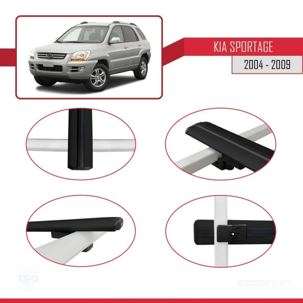Kia Sportage 2004-2009 Arası ile uyumlu Basic Model Ara Atkı Tavan Barı SİYAH 3 ADET - Resim 4
