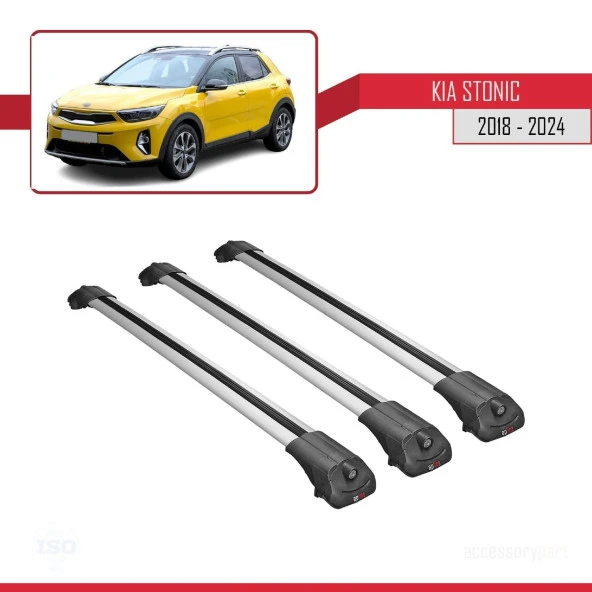 Kia Stonic 2018 ve Sonrası ile uyumlu ACE-1 Ara Atkı Tavan Barı GRİ 3 ADET BAR - Resim 3