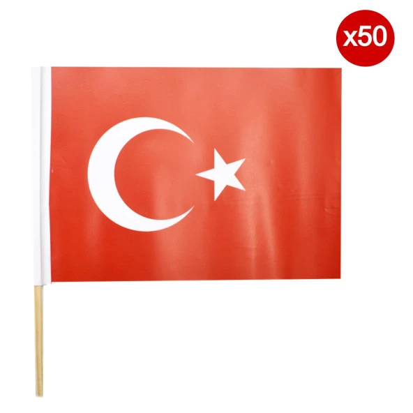 Gen-Of Battal Boy 20x30 cm Ahşap Çıtalı Kuşe Kağıt Türk Bayrağı 50 li
